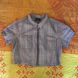 Empyre Checkered Plaid Zip-Up Crop Top